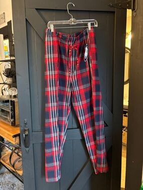 Sporto Red and Navy Plaid Joggers with Elastic Waist